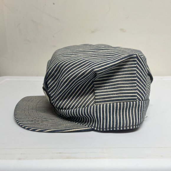 Vintage Union Station Patch Striped Railroad Hat Cap Denim Train RR USA - Picture 2 of 6
